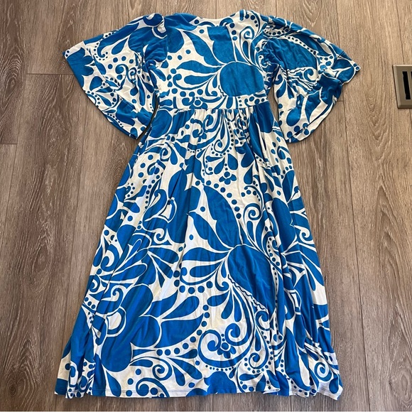 Boden Maya Kimono Jersey Maxi Dress in Indigo Bunting Ripple Swirl - Picture 10 of 14